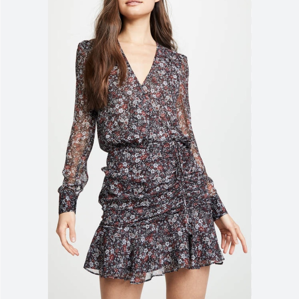 Veronica Beard floral Maggie wrap style ruched  silk dress